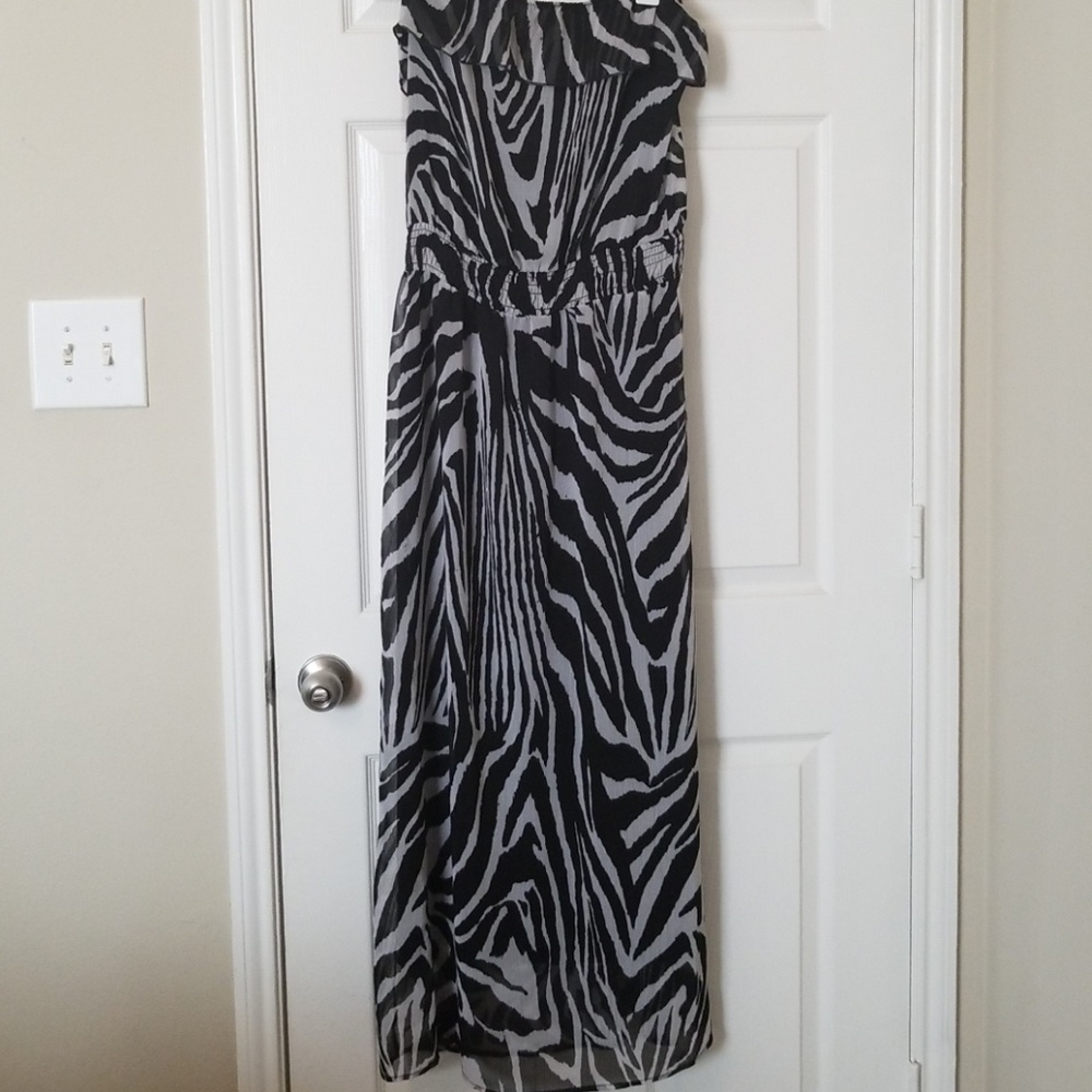 Strapless Zebra Print Maxi Dress